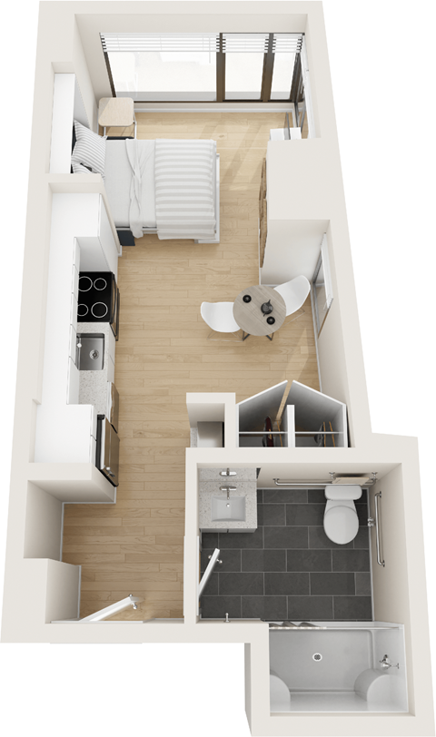 Floor plan for 2 beds, 2 baths, 659 sqft